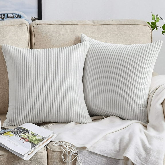 UIXE Decorative Throw Pillows Set of 2 with Inserts Included 17" x 17" Shredded Foam Pillow with Washable Removable Corduroy Cover for Sofa Living Room Bed, Sea Salt Gray