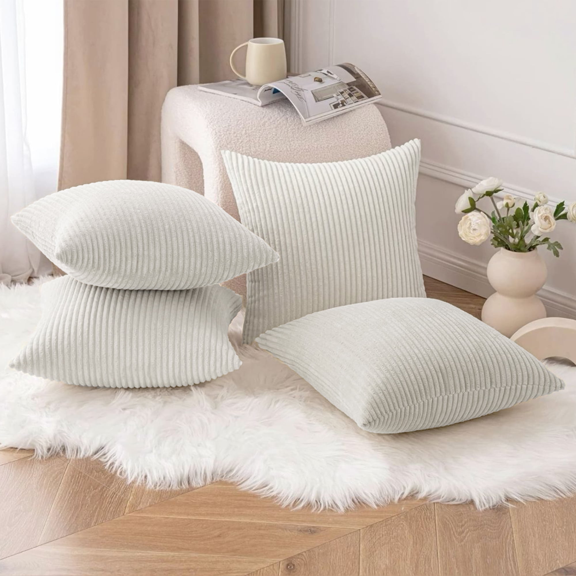 UIXE Decorative Throw Pillows Set of 4 with Inserts Included 17" x 17" Shredded Foam Pillow with ...