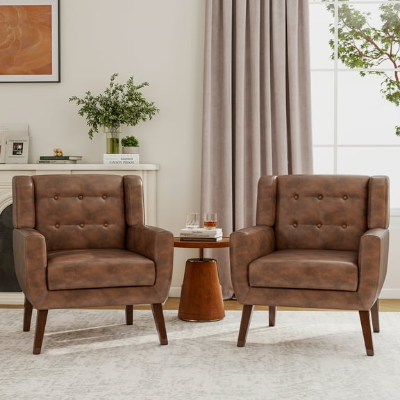 UIXE Faux Leather Accent Chair Set of 2 Modern Arm Chair Mid Century Single Sofa Reading Side Seat for Bedroom, Home Office, Coffee