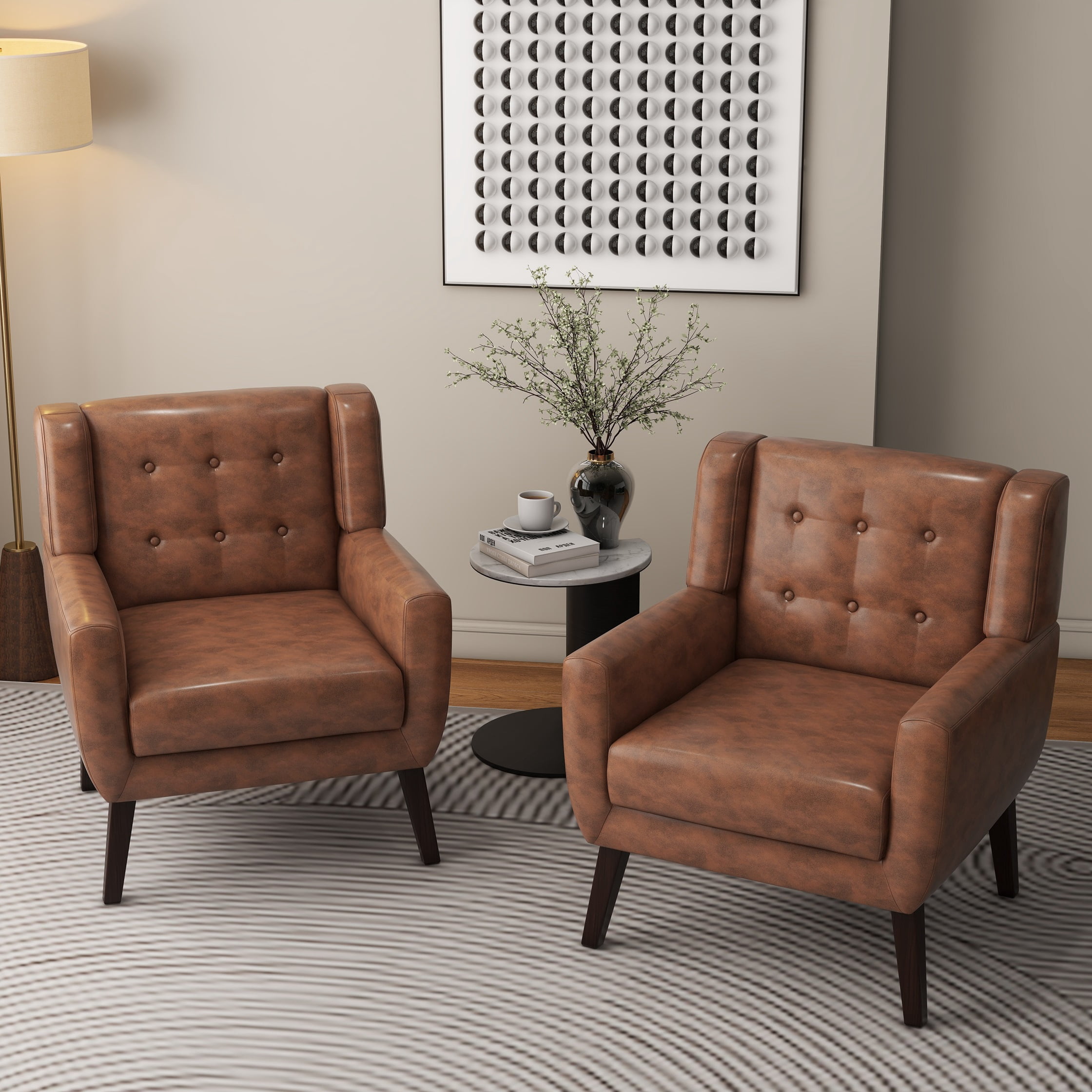 UIXE Faux Leather Accent Chair Set of 2 Modern Arm Chair Mid Century Single Sofa Reading Side Seat for Bedroom, Home Office, Coffee