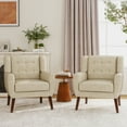 thumbnail image 1 of UIXE Faux Leather Accent Chair Set of 2 Comfy Living Room Arm Chairs Comfortable Armchair, Cream, 1 of 7