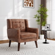 UIXE Faux Leather Accent Chair Modern Living Room Arm Chairs Cozy Armchair Button Tufted Back, Coffee