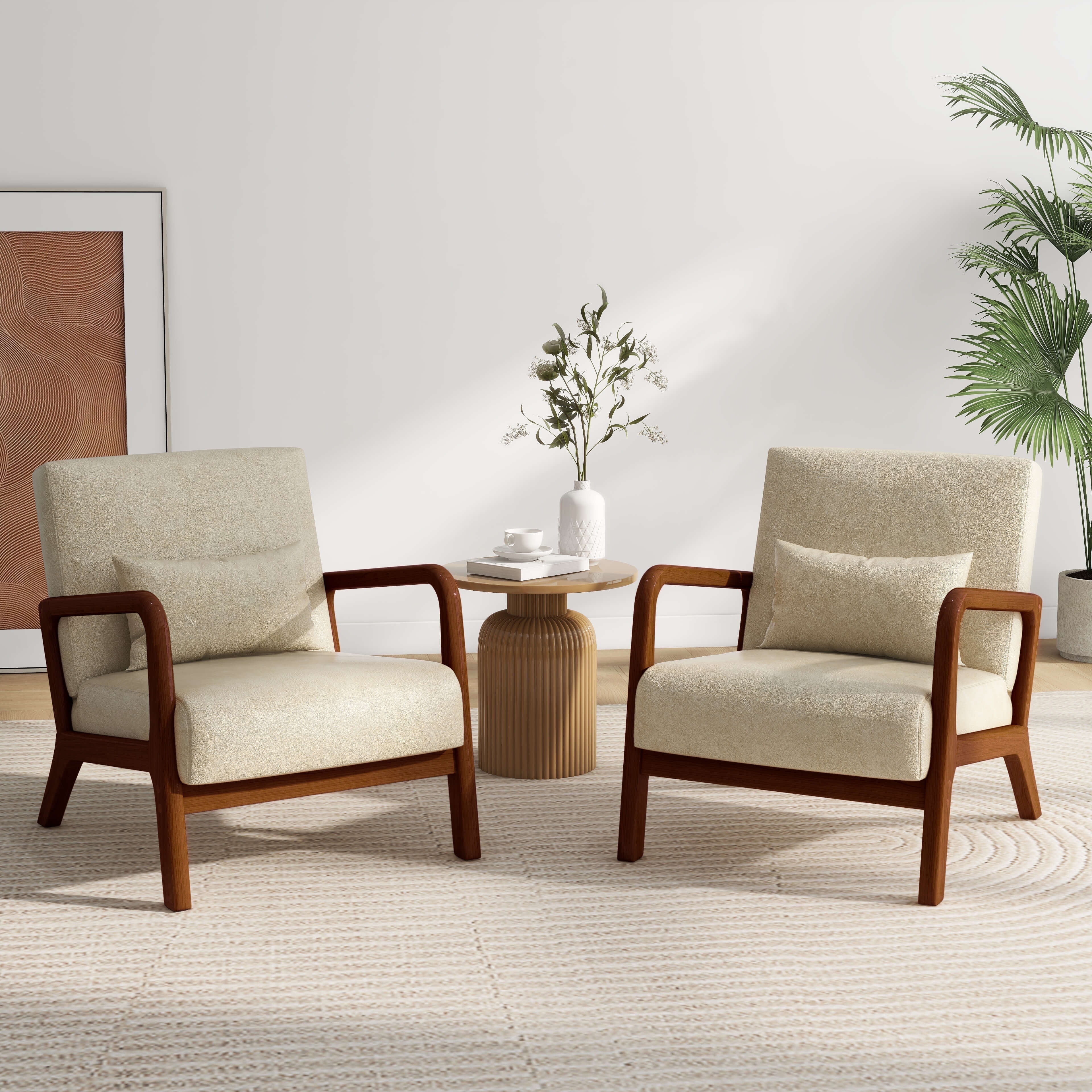 UIXE Faux Leather Accent Chairs Set of 2 Upholstered Comfortable Arm ...