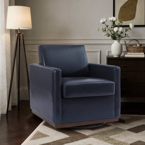 UIXE Faux Leather Swivel Accent Chair, Upholstered Armchair Comfy Club Chair for Living Room, Mid Century Modern Arm Chair Single Sofa Nook Bedroom Side Reading Seat - Navy