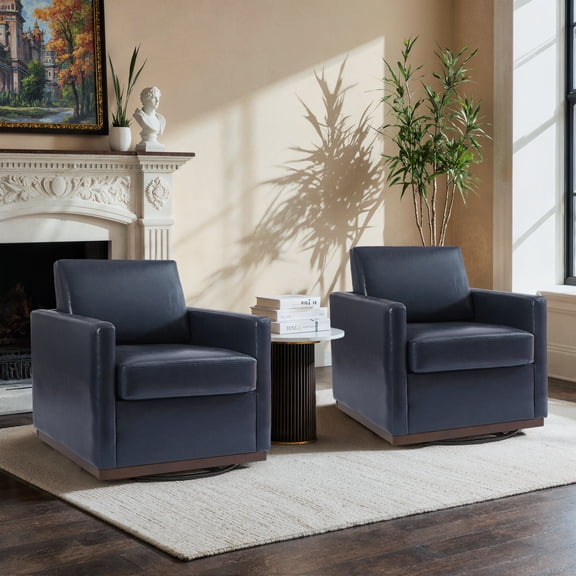 UIXE Faux Leather Swivel Accent Chairs Set of 2, Upholstered Armchair Comfy Club Chair for Living Room, Mid Century Modern Arm Chair Single Sofa Nook Bedroom Side Reading Seat - Navy