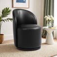 thumbnail image 1 of UIXE Faux Leather Swivel Barrel Accent Chair, Upholstered Kitchen Dining Room Chair, Makeup Vanity Side Chair for Bedroom Living Room - Black, 1 of 6