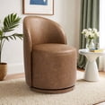 thumbnail image 1 of UIXE Faux Leather Swivel Barrel Accent Chair, Upholstered Kitchen Dining Room Chair, Makeup Vanity Side Chair for Bedroom Living Room - Brown, 1 of 6
