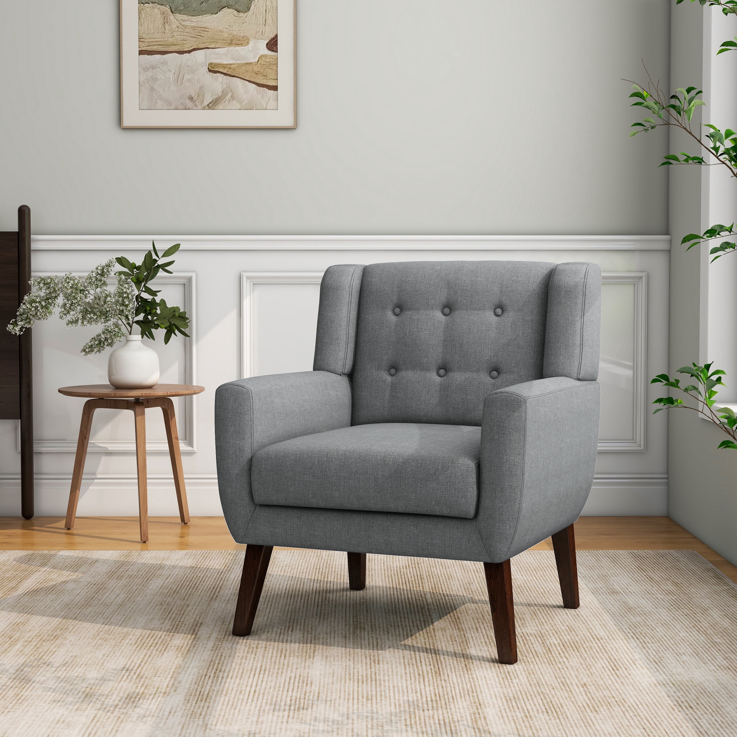 UIXE Accent Chair Linen Fabric Armchair for Living Room Modern Arm Chair, Gray
