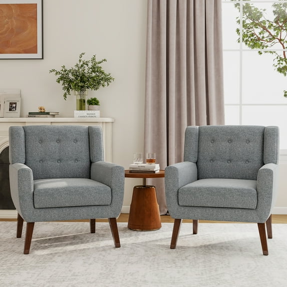 UIXE Gray Accent Chair Set of 2, Linen Armchair for Living Room