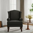 thumbnail image 1 of UIXE High Back Accent Chair for Living Room, Comfy Upholstered Arm Chair in Fabric with Retro Solid Wooden Legs, Traditional Armchair Single Sofa Reading Seat, Dark Gray, 1 of 6