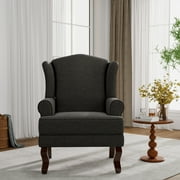 UIXE High Back Accent Chair for Living Room, Comfy Upholstered Arm Chair in Fabric with Retro Solid Wooden Legs, Traditional Armchair Single Sofa Reading Seat, 