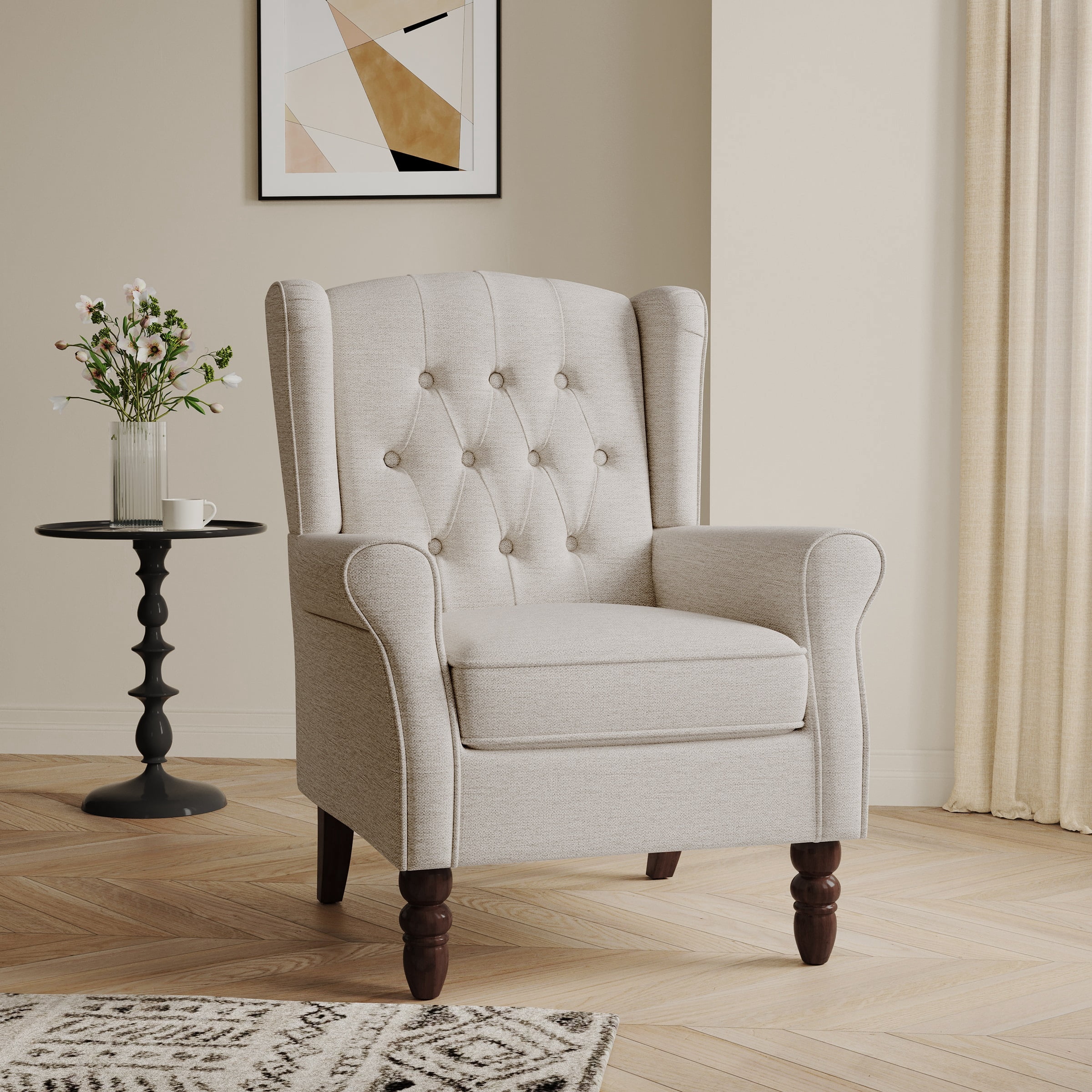UIXE High Back Accent Chair Upholstered Armchair in Fabric Retro Wingback Arm Chair for Living ...