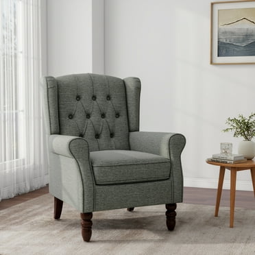 UIXE Wingback Accent Chair, High Back Accent Arm Chair for Living Room Bedroom, Gray