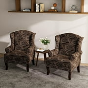 UIXE High Back Accent Chairs Set of 2, Upholstered Armchair in Fabric with Solid Wood Legs, Retro Arm Chair Comfy Single Sofa Reading Seat for Living Room, Cran