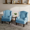 thumbnail image 1 of UIXE High Back Accent Chairs Set of 2, Upholstered Armchair in Fabric with Solid Wood Legs, Retro Arm Chair Comfy Single Sofa Reading Seat for Living Room, Sky Blue, 1 of 6