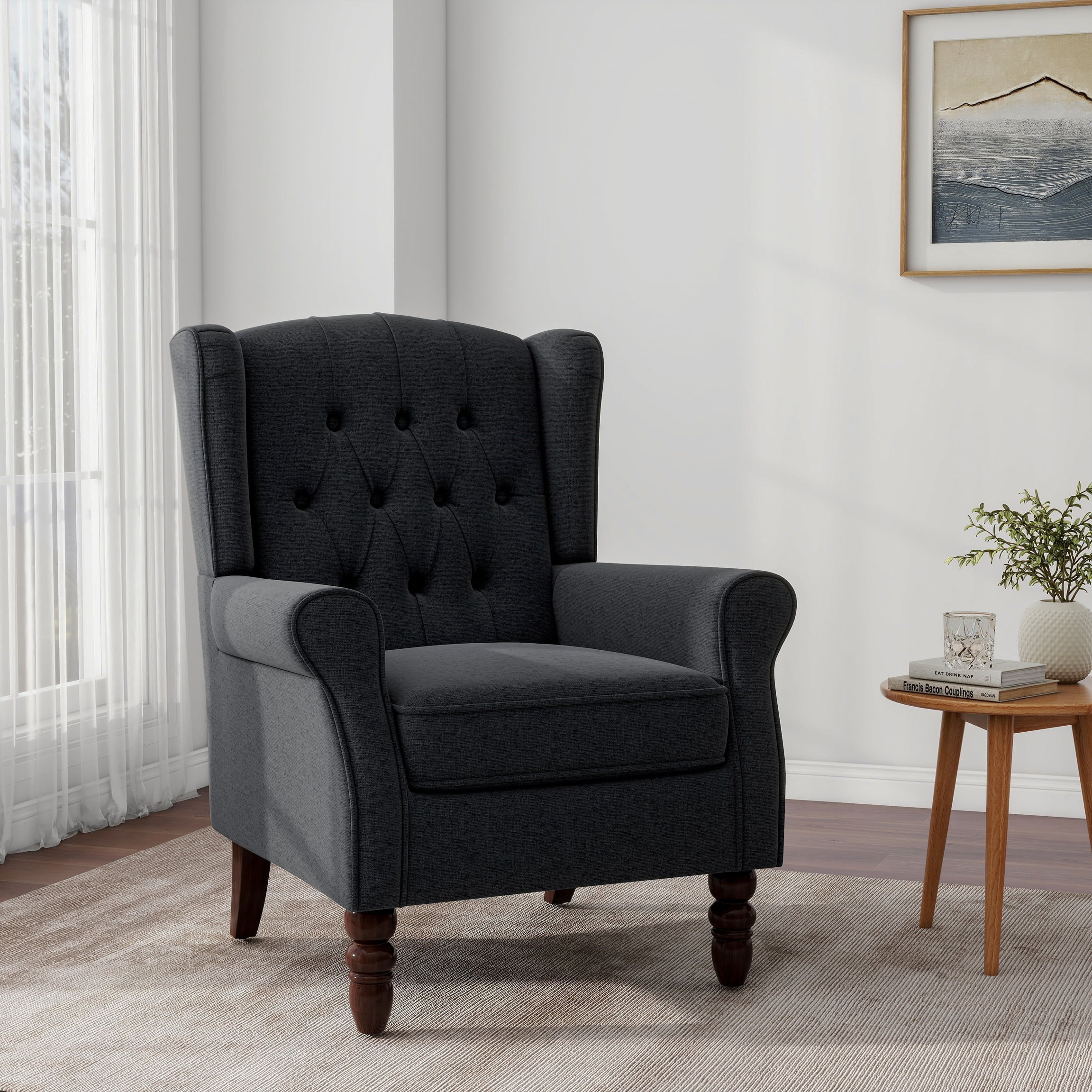 UIXE High Back Accent Chairs Upholstered Armchair Retro Wingback Chair