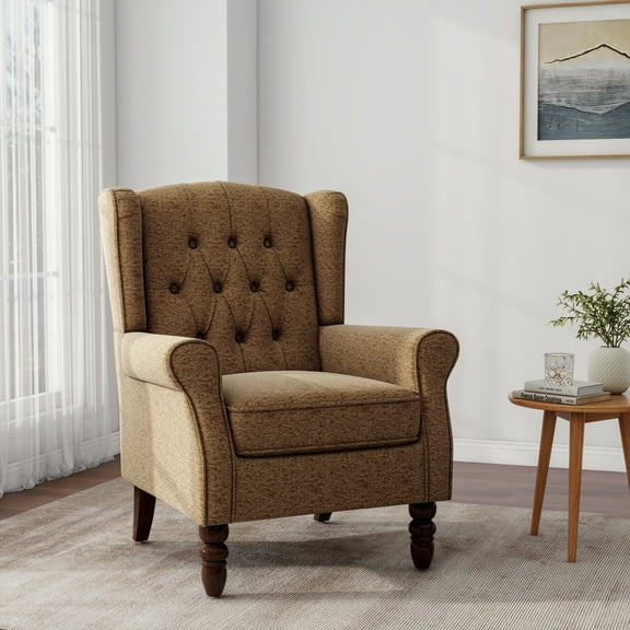 UIXE Wingback Chair Upholstered Armchair Retro High Back Accent Chairs for Living Room, Brown