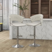 UIXE Ivory Bar Stools Set of 2 Modern High Back Swivel Barstool for Kitchen Counter Square Island, Velvet