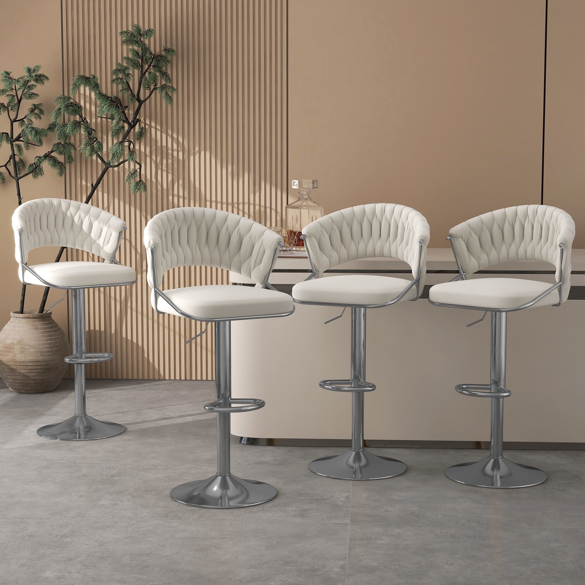 UIXE Ivory Bar Stools Set of 4 Modern High Back Swivel Barstool for ...