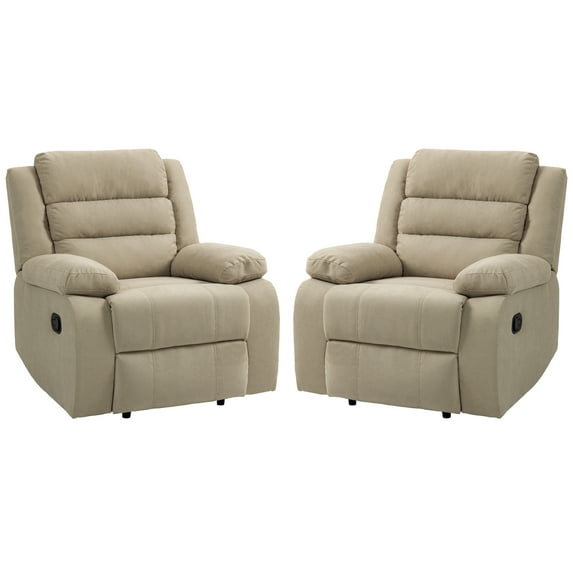 UIXE Manual Recliner Chair Seat of 2, Fabric Reclining Sofa Chair with Overstuffed Armrests & Backrest for Living Room, Nursery Armchair Bedroom Reading Seat, Beige