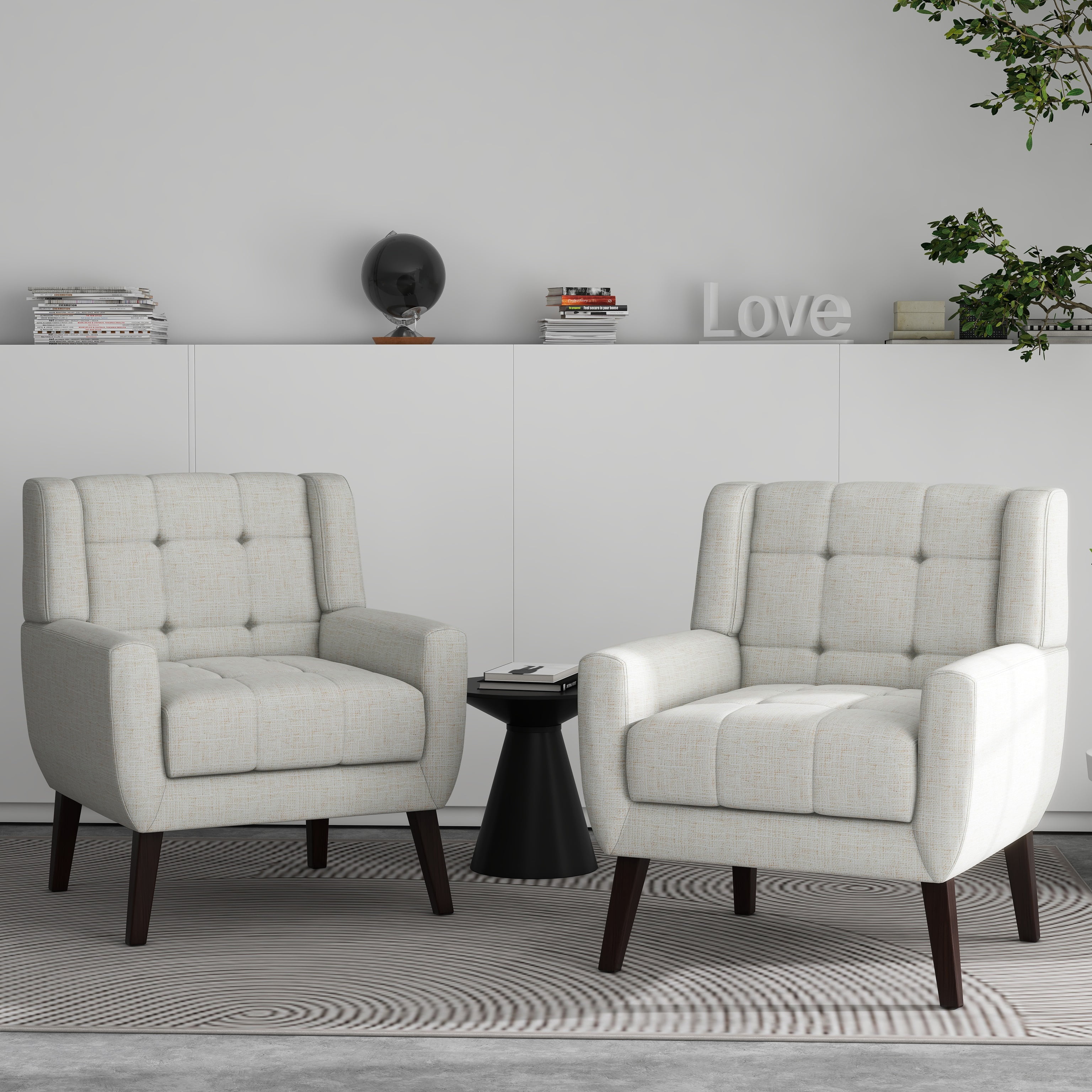 UIXE Modern Accent Chair Set of 2 Indoor Upholstered Armchair for Living Room Comfy Arm Chair Single Sofa, Beige
