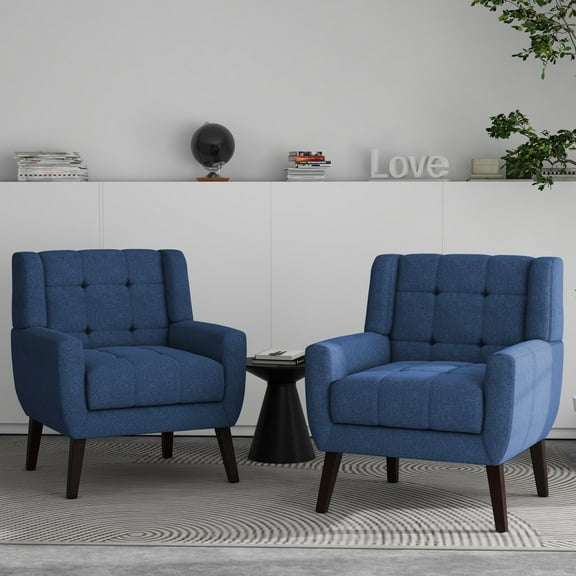 UIXE Modern Accent Chair Set of 2 Indoor Upholstered Armchair for Living Room, Comfy Arm Chair Single Sofa, Blue