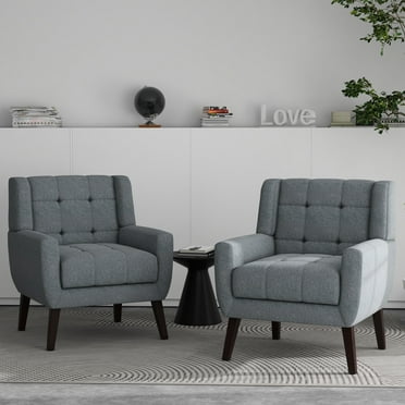 UIXE Modern Accent Chair Set of 2 Indoor Upholstered Armchair for Living Room Comfy Arm Chair Single Sofa, Grey
