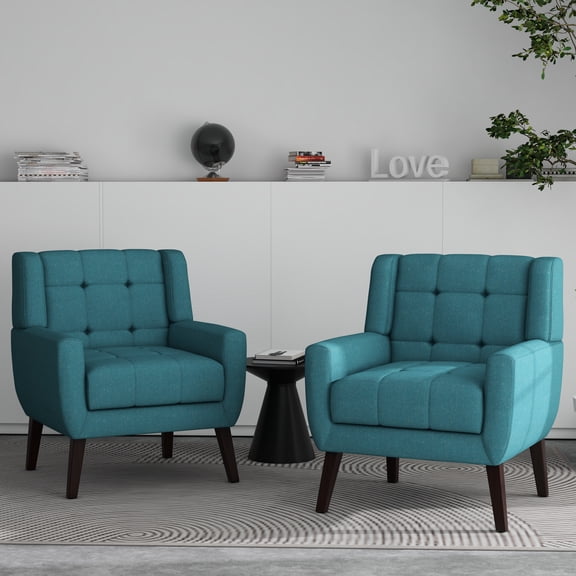 UIXE Modern Accent Chair Set of 2 Indoor Upholstered Armchair for Living Room Comfy Arm Chair Single Sofa, Light Blue