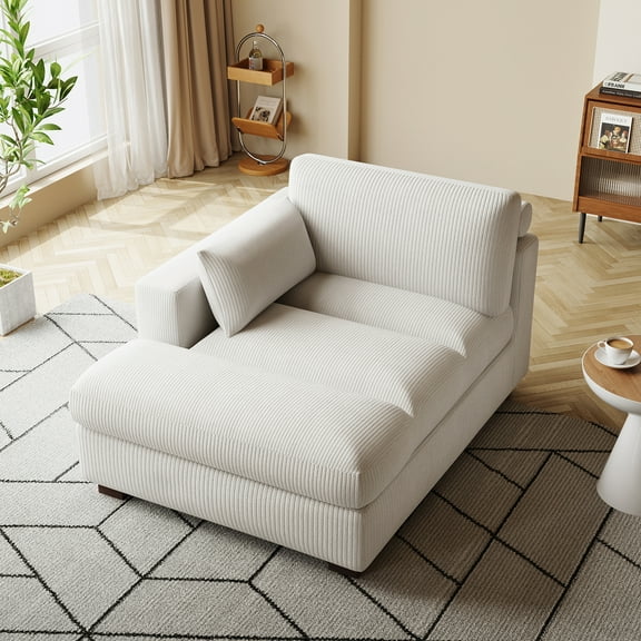 UIXE Oversized Corduroy Chaise Lounge Chair with Right Armrest,Comfy Upholstered Sleeper Sofa Indoor Recliner Seat w/Washable Cover for Bedroom Living Room, Beige