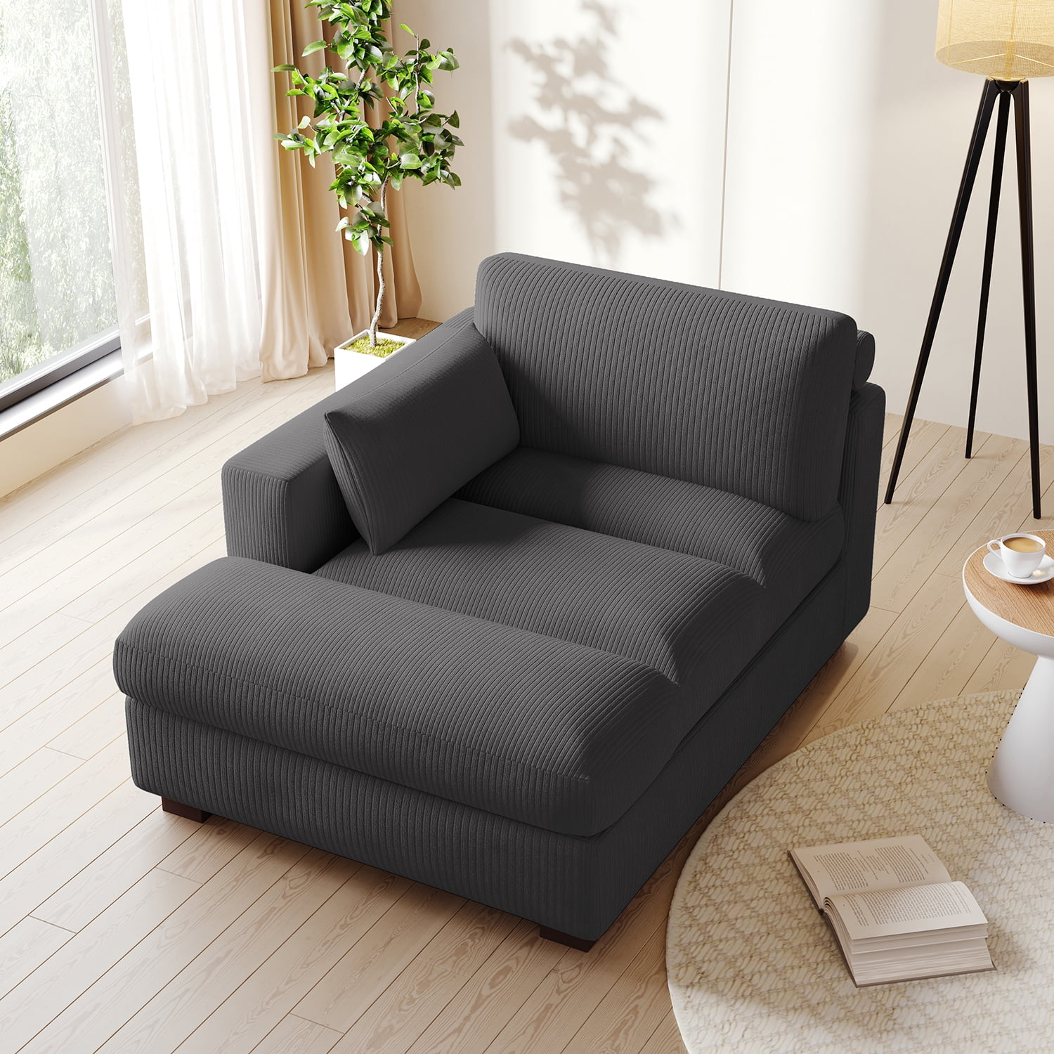 UIXE Oversized Corduroy Chaise Lounge Chair with Right Armrest,Comfy ...