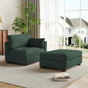 UIXE Oversized Corduroy Chaise Lounge w/Pillows Indoor Recliner Lounge Chair with Ottoman, Left Arm Chaise Upholstered Single Lounge Sofa, Hunter Green