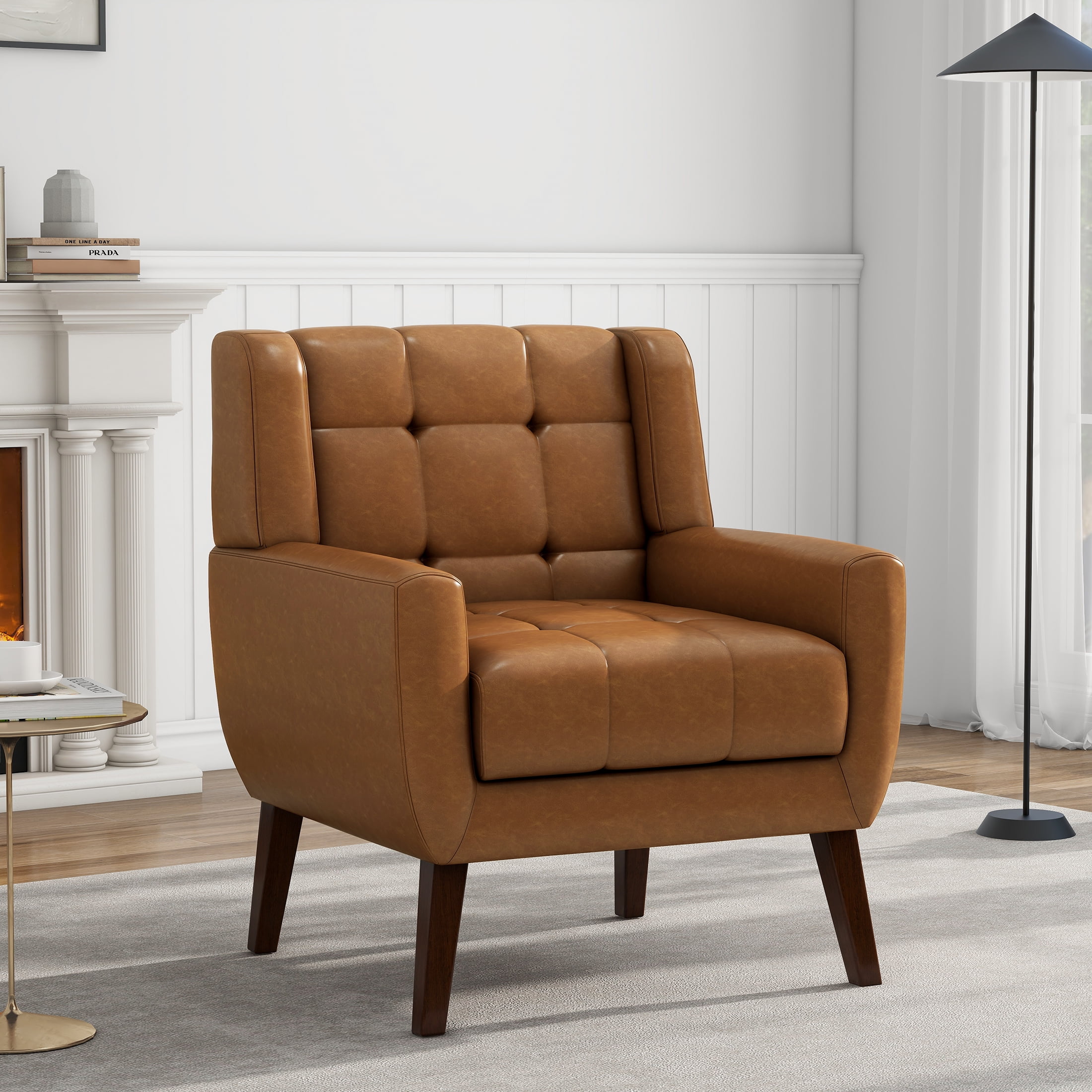 UIXE PU Leather Accent Chair Indoor Upholstered Armchair for Living ...