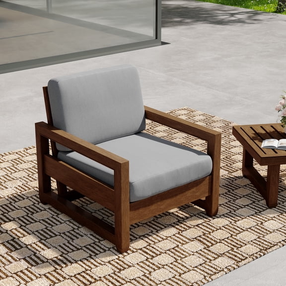 UIXE Patio Chair, Heavy Duty Patio Furniture Solid Wood Outdoor Armchair for Garden, Porch, Balcony - Light Gray