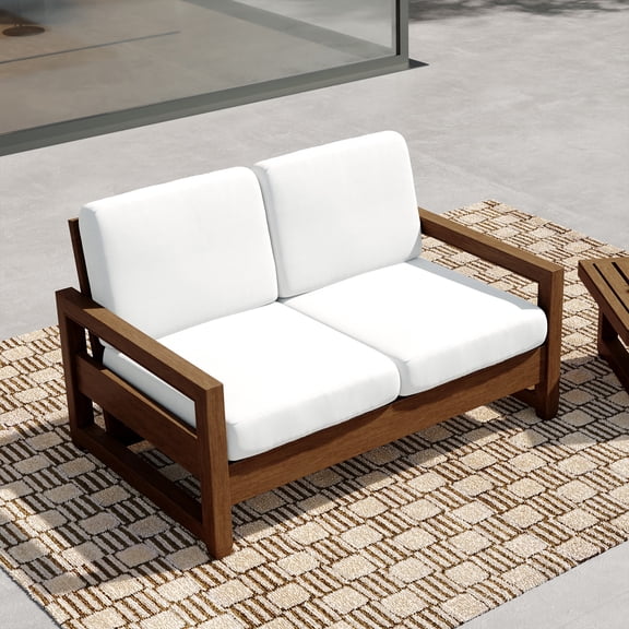 UIXE Patio Loveseat, Heavy Duty Patio Bench Furniture Solid Wood Outdoor 2-Seater Sofa for Garden, Porch, Balcony - Beige