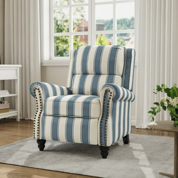 UIXE Pushback Recliner Chair Fabric Armchair Push Back Recliner Club Chairs Home Living Room, Stripe Navy