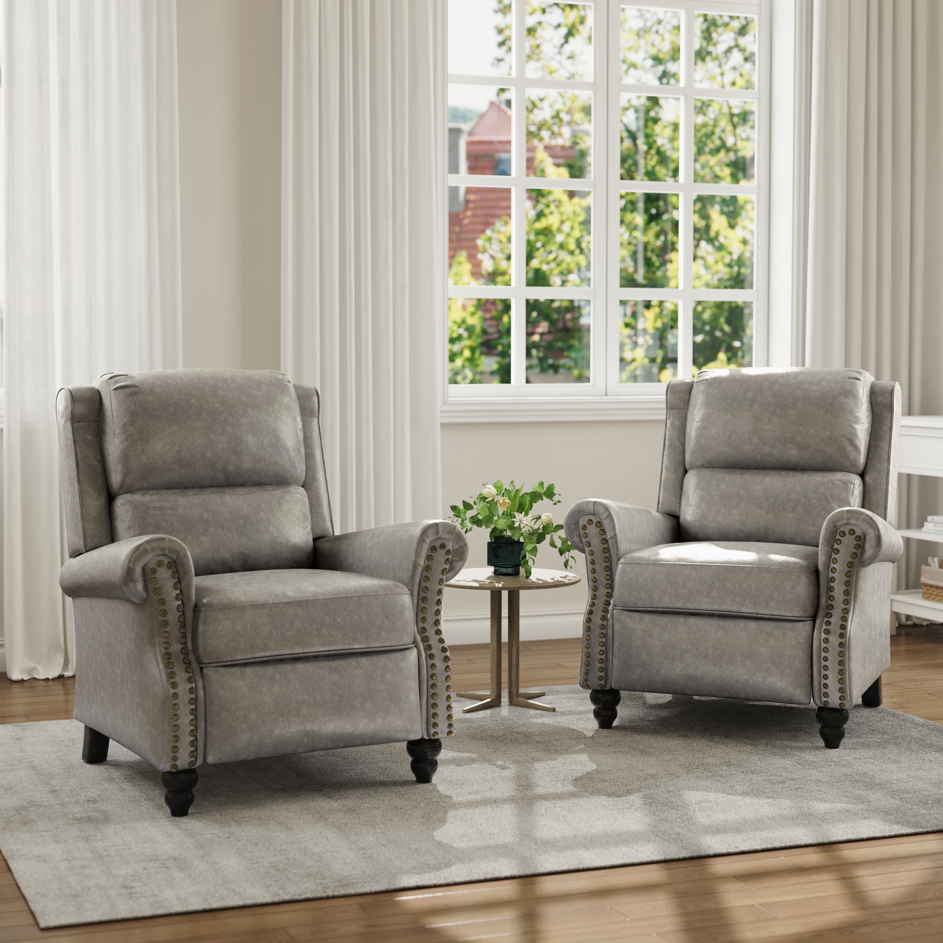 UIXE Recliner Chairs Faux Leather Push Back Recliners Upholstered Chairs for Living Room, Gray, Set of 2