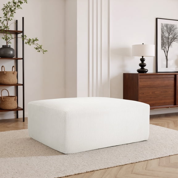 UIXE Rectangle Ottoman Bench, Corduroy Ottoman with Spring Package, Upholstered Footrest Bench for Living Room, Entryway, Bedroom - Beige