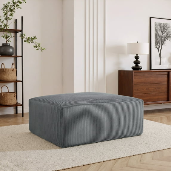 UIXE Rectangle Ottoman Bench, Corduroy Ottoman with Spring Package, Upholstered Footrest Bench for Living Room, Entryway, Bedroom - Gray