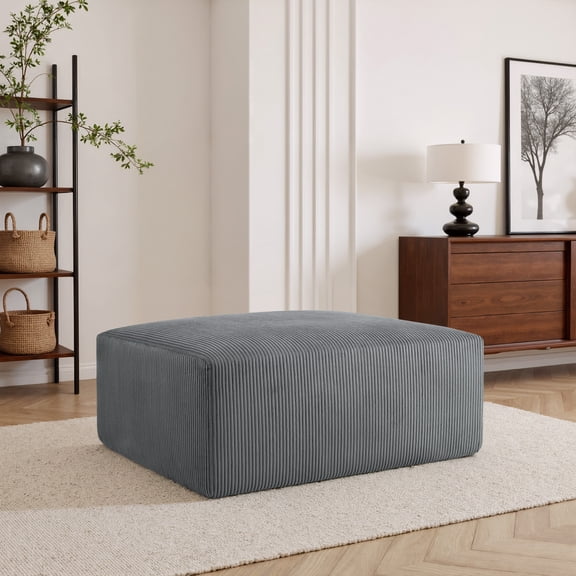 UIXE Rectangle Ottoman Bench, Corduroy Ottoman with Spring Package, Upholstered Footrest Bench for Living Room, Entryway, Bedroom - Gray
