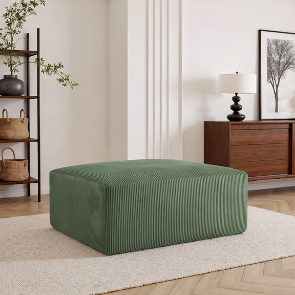 UIXE Rectangle Ottoman Bench, Corduroy Ottoman with Spring Package, Upholstered Footrest Bench for Living Room, Entryway, Bedroom - Green