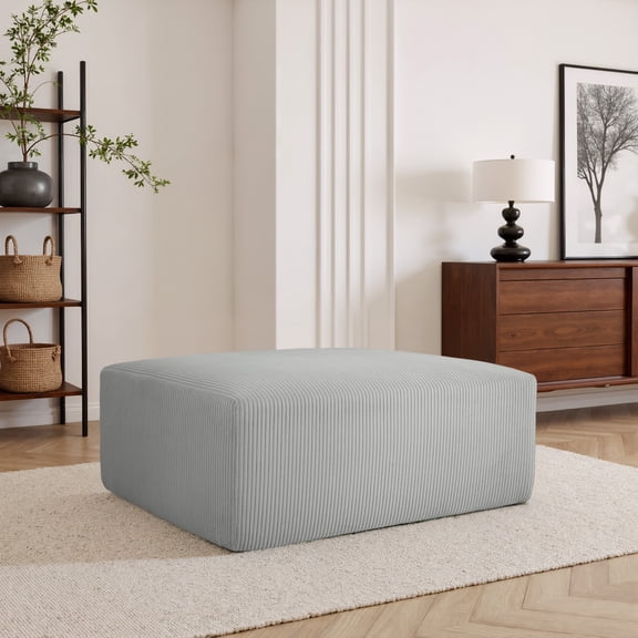 UIXE Rectangle Ottoman Bench, Corduroy Ottoman with Spring Package, Upholstered Footrest Bench for Living Room, Entryway, Bedroom - Light Gray