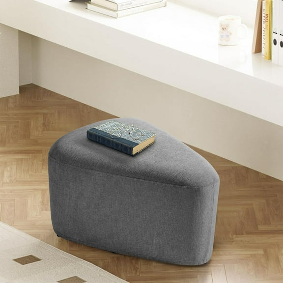 UIXE Rounded Triangle Ottoman Pebble Footstool Upholstered Coffee Side Tables for Living Room Bedroom Entryway, Gray