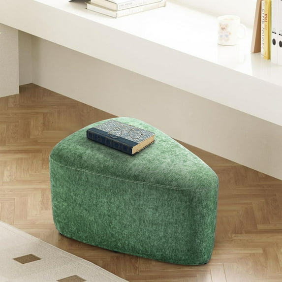 UIXE Rounded Triangle Ottoman Pebble Footstool Upholstered Coffee Side Tables for Living Room Bedroom Entryway, Green