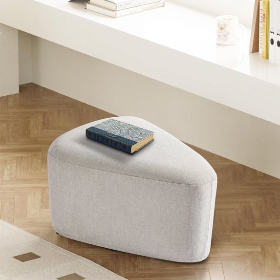 UIXE Rounded Triangle Ottoman Pebble Footstool Upholstered Coffee Side Tables for Living Room Bedroom Entryway, Light Sand