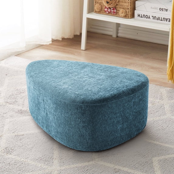 UIXE Rounded Triangle Ottoman Pebble Footstool Upholstered Coffee Side Tables for Living Room, Blue