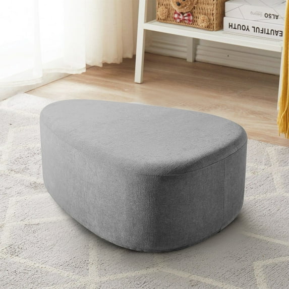 UIXE Rounded Triangle Ottoman Pebble Footstool Upholstered Coffee Side Tables for Living Room, Gray