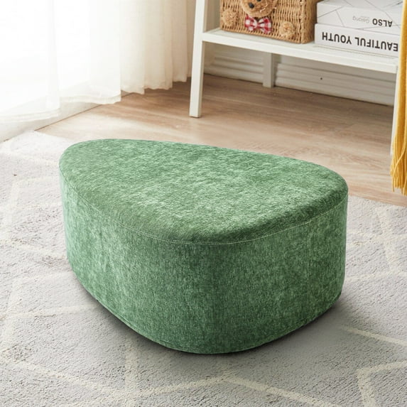 UIXE Rounded Triangle Ottoman Pebble Footstool Upholstered Coffee Side Tables for Living Room, Green