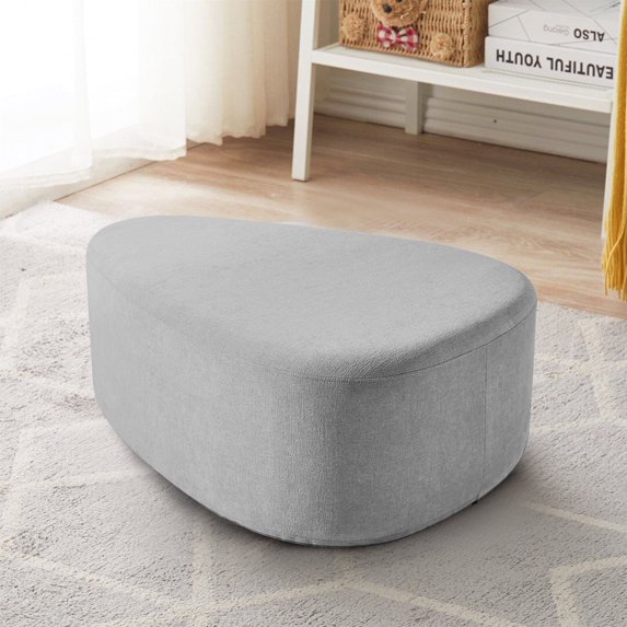 UIXE Rounded Triangle Ottoman Pebble Footstool Upholstered Coffee Side Tables for Living Room, Light Gray