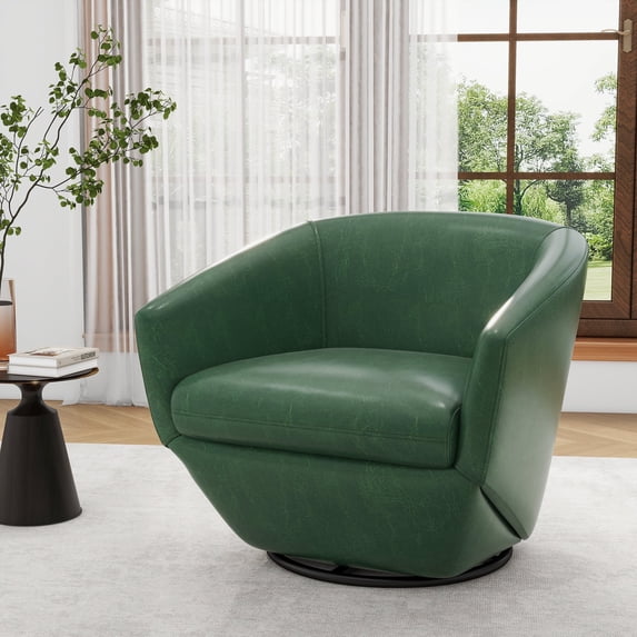 UIXE Swivel Accent Chair Barrel Chairs Club Chair Faux Leather Armchair for Living Room Bedroom Office, Green