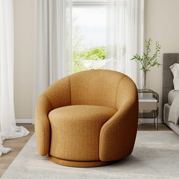 UIXE Swivel Accent Chair Boucle Barrel Chair Upholstered Arm Chair for Living Room, Modern Round Club Chair with Turntable Base, Rusted Orange